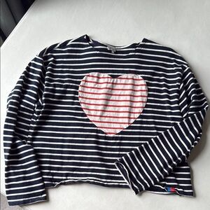 Kule Striped Navy and White Shirt with Heart Design Size L